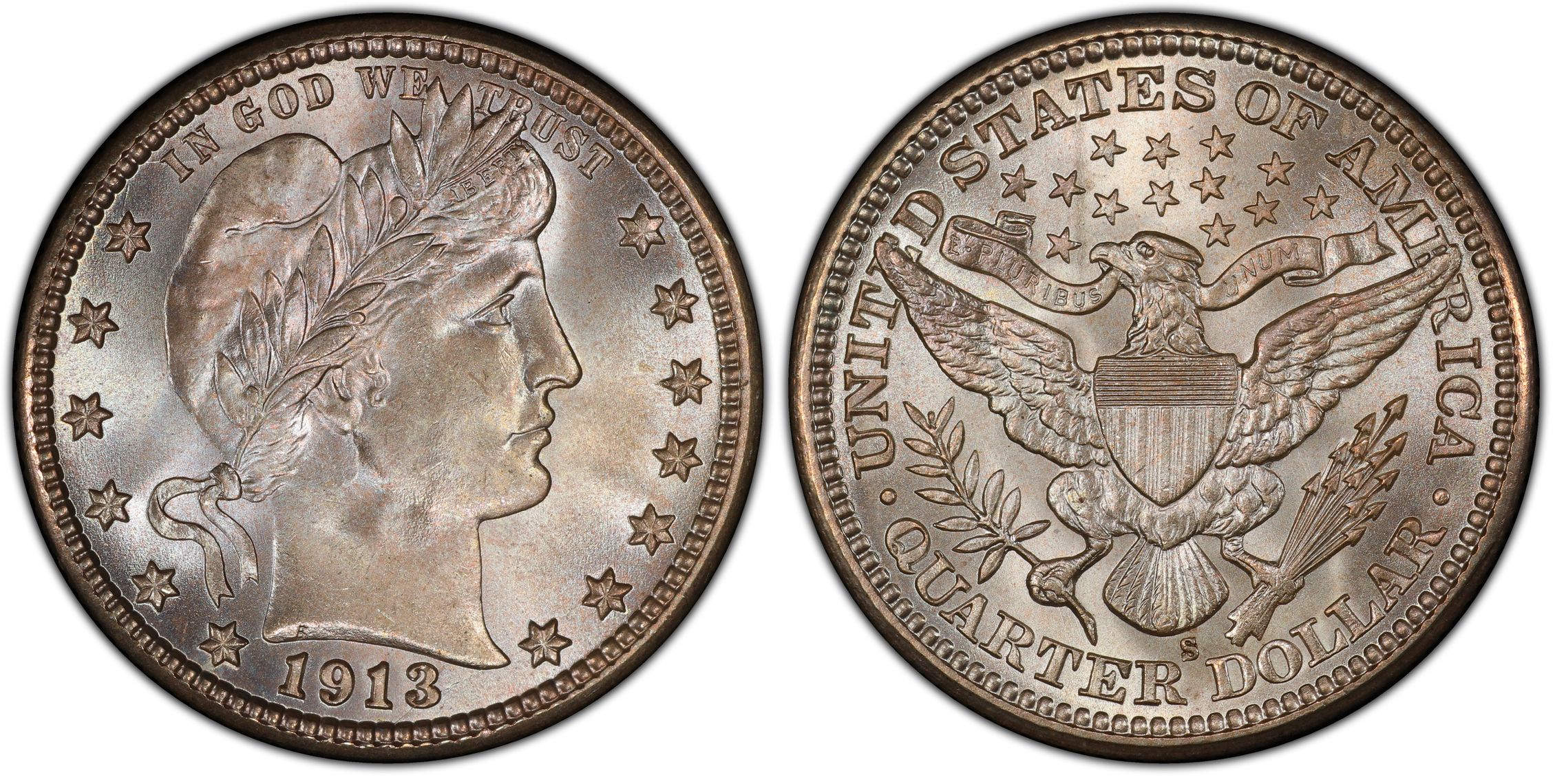 Comparison of 1913-S Barber Quarter genuine S mint mark vs common 1913-D D mint mark under magnification
