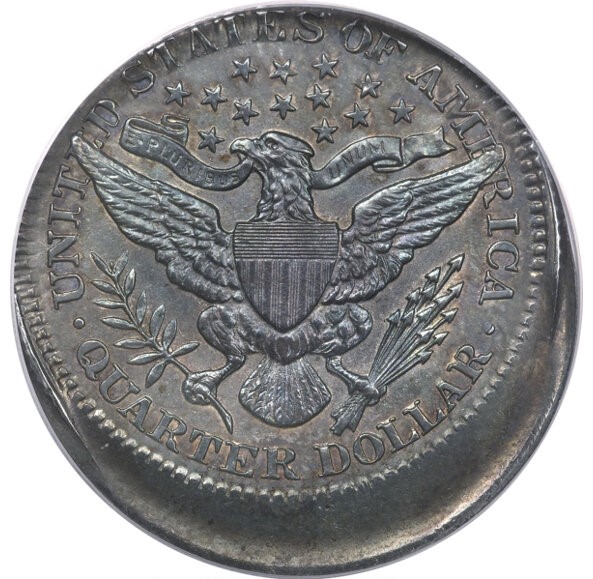 1913 Barber Quarter with off-center strike error showing partial design and full date visible